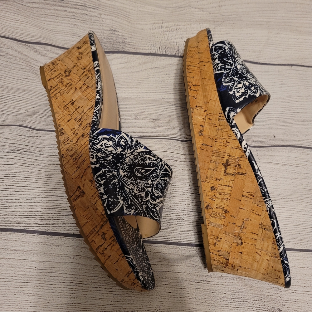 Nine West Women's Blue and Tan Wedge Sandals